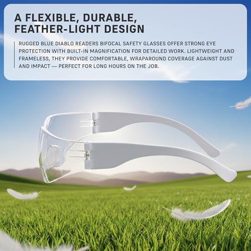 RUGGED BLUE - Bifocal Safety Glasses | Ansi Z87.1 Certified | Safety Glasses With Readers 2.5 | Scratch-Resistant Lenses | Impact-Resistant Eye Protection | Reading Goggles | 1 Pack - Clear Lens - color: 1 Pair, size: 2.5 Diopter