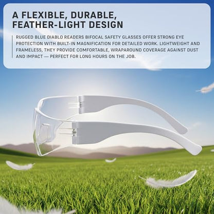 RUGGED BLUE - Bifocal Safety Glasses | Ansi Z87.1 Certified | Safety Glasses With Readers 2.5 | Scratch-Resistant Lenses | Impact-Resistant Eye Protection | Reading Goggles | 1 Pack - Clear Lens - color: 1 Pair, size: 2.5 Diopter