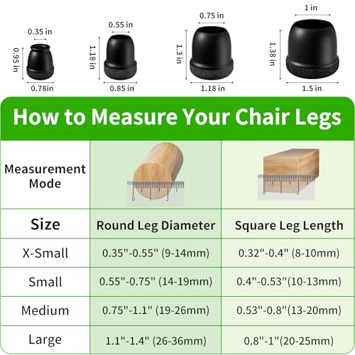 24 Pcs Small Chair Leg Floor Protectors, Chair Leg Protectors for Hardwood Floors, Silicone Chair Leg Caps Covers, Round Felt Furniture Pad Protect Floor from Scratches & Noise(Black, Fit 0.55"-0.75") - size: Black-s(fit: 0.55"-0.75")