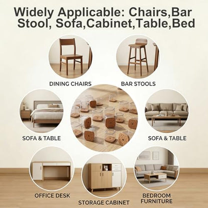 40 Pcs 2 Size Chair Leg Covers to Protect Floors, Clear Square Silicone Chair Leg Covers (M Fit: 0.75"-1", L Fit: 1"-1.5”)
