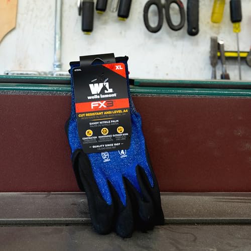 Wells Lamont Men’s FX3 Cut-Resistant Work Gloves, ANSI A4 HPPE Stainless Steel Shell with PU Coated Palm for Grip and Dexterity, Lightweight, Blue - size: Medium