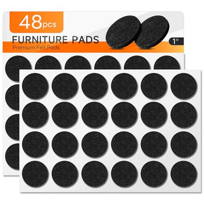 48 PCS Felt Furniture Pads, 1-inch Round Black Chair Felt Pads, Felt Pads for Furniture Feet to Protect The Floor from Scratches,Reduce Noise (Black) - size: Round 48PCS-Black