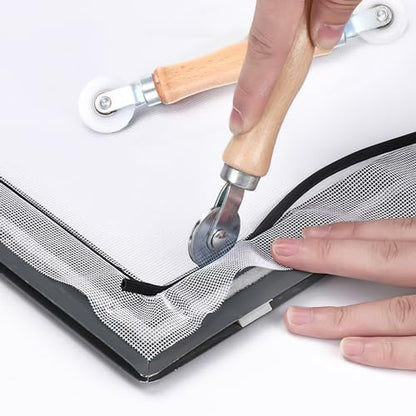 Screen Repair Tool Set, 3 Pcs Window Screen Rolling Tool, Metal/Nylon Window Screen Spline Roller Tool, Screen Roller with Bearing for Install/Repair/Replace Window Screens, with Removal Hook