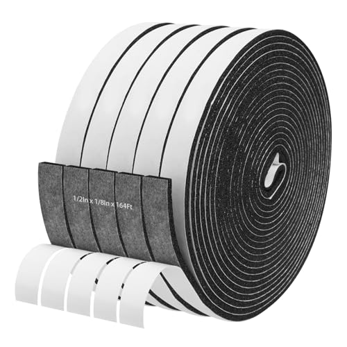 Storystore Weather Stripping Door Seal Strip, 1/2In x 1/8In x 164FT Self Adhesive Foam Tape for Door Window Insulation Soundproofing Weatherstrip, High Density Foam Seal for Doors Windows Furniture - size: 1/2In x 1/8In x164Ft