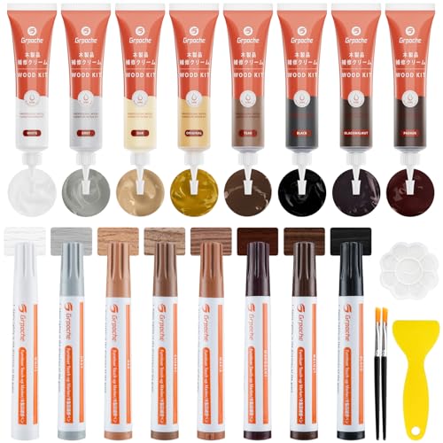 Wood Furniture Repair Kit, 8 Colors Wood Filler Touch Up Markers with Wax Sticks, Markers Furniture Repair Scratches, Cracks, Discoloration On Door, Cabinet, Laminate Floor Repair Kit Touch Up Paint - size: 0.5 Ounce (Pack of 20)