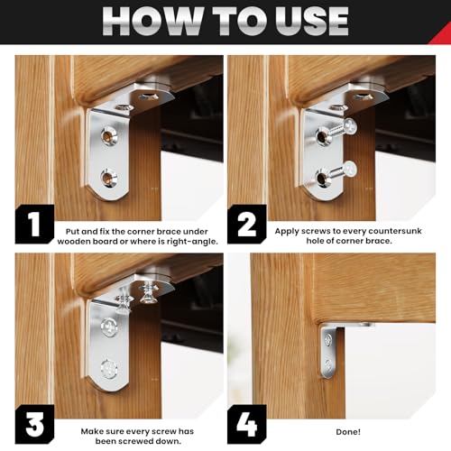 FANDAMEI 8 PCS Heavy Duty Corner Brace, 40x40mm Stainless Steel Joint Right Angle Brackets with Screws, 90 Degree Wall Brackets Hanger for Shelves, Tables, Dressers, Chairs, Silver