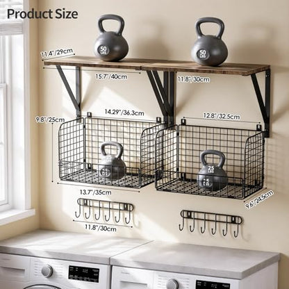 Housolution Garage Shelving Wall Mounted, Heavy-Duty Garage Wall Shelving with Baskets & Hooks Supports up to 154 LBS in Total, Tool Storage Organizer for Home, Garden, Kitchen, Laundry Room