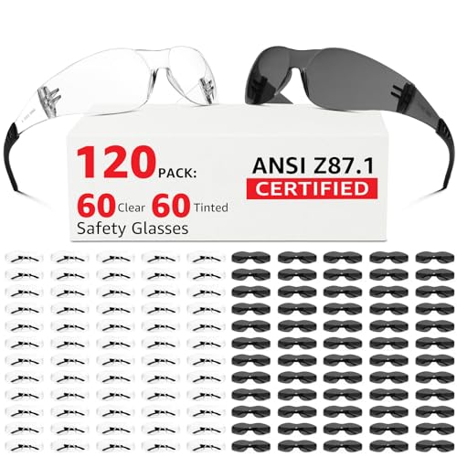 ANSI Z87.1 Safety Glasses Men Women 120 pack(60pack clear safety glasses+60pack safety sunglasses) Scratch & Impact Resistant eye protection glasses for Construction, Outdoor Sports & Work - color: 60pcs-gray+60pcs-clear