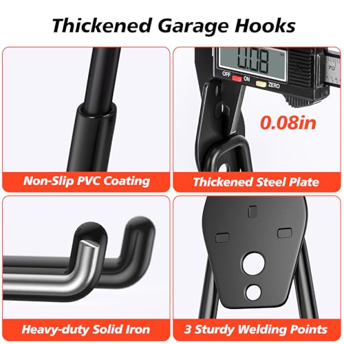 20 Pack Heavy Duty Garage Hooks,Solid Steel Wall Mount Hangers,with Anti-Slip Coating,for Hanging and Organising Ladder,Bike,Ropes,Broom,Garden,Yard and Power Tools - color: 20 Pack Black