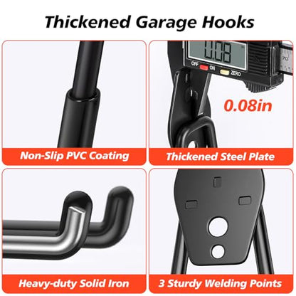20 Pack Heavy Duty Garage Hooks,Solid Steel Wall Mount Hangers,with Anti-Slip Coating,for Hanging and Organising Ladder,Bike,Ropes,Broom,Garden,Yard and Power Tools - color: 20 Pack Black