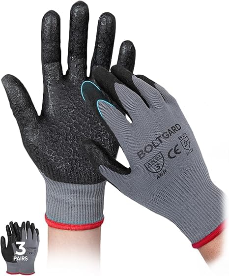 Work Gloves for Men Pro with Wavy Foam Nitrile Grip, Touchscreen Breathable for Construction, Mechanics, 3 pair, X-Large - color: Wavyfoam-3pair-grey, size: X-Large