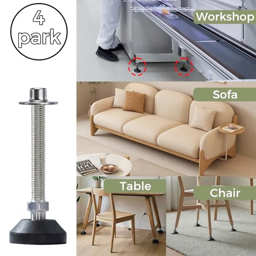 Adjustable Furniture Leg Levelers with Self-Tapping Screws, 1.25"-4" Height Range, 132 lbs Capacity per Leg (M10,4.1" Height,1.54" Diameter) - size: M10,4.1" Height,1.54" Diameter