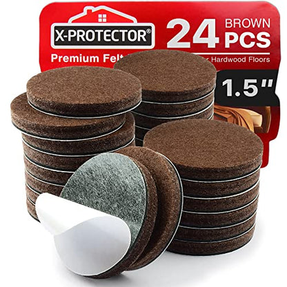 24 Heavy-Duty Felt Furniture Pads 1.5” 1/4” Thick X-Protector! Round Felt Pads for Furniture Feet - The Best Felt Floor Protectors for Furniture to Prevent Scratches. Protect Your Hard Floor! (Brown) - size: 1.5 inch 24 PCS Round Brown