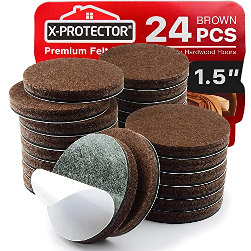 24 Heavy-Duty Felt Furniture Pads 1.5” 1/4” Thick X-Protector! Round Felt Pads for Furniture Feet - The Best Felt Floor Protectors for Furniture to Prevent Scratches. Protect Your Hard Floor! (Brown) - size: 1.5 inch 24 PCS Round Brown