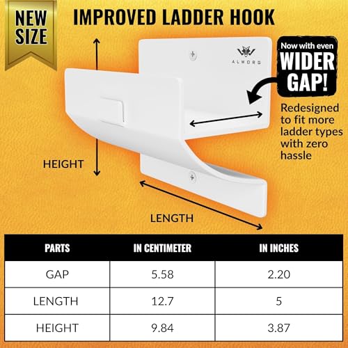 White Ladder Hooks for Garage Wall - Step Ladder Holder Wall Mount - Step Stool Garage Wall Hanger - color: White, size: Single Hook