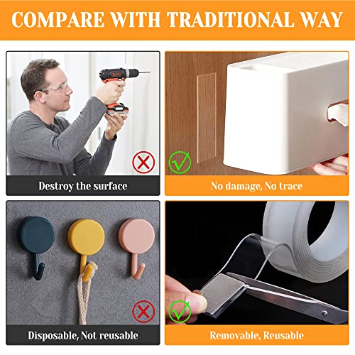 Double Sided Tape for Walls - Removable Poster Tape Mount - Heavy Duty Sticky Tape for Wall Hanging Pictures - Traceless, Washable Adhesive Tape (4 Rolls, 0.4" x 26ft) - color: 4Rolls,Total(0.4in*26FT)