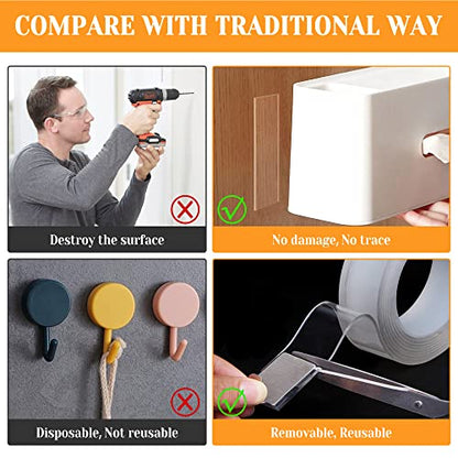 Double Sided Tape for Walls - Removable Poster Tape Mount - Heavy Duty Sticky Tape for Wall Hanging Pictures - Traceless, Washable Adhesive Tape (4 Rolls, 0.4" x 26ft) - color: 4Rolls,Total(0.4in*26FT)