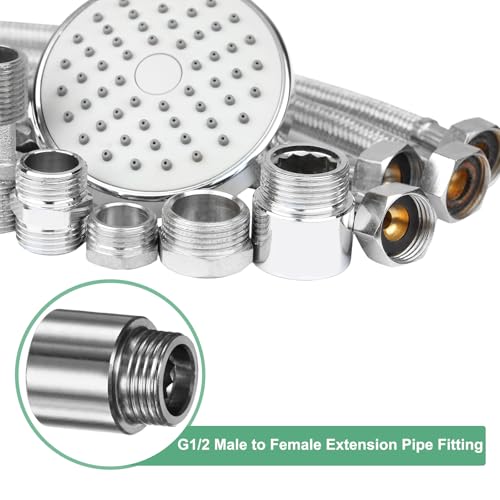 M METERXITY Shower Head Extension Arm, Stainless Steel G1/2 Male to Female Extension Pipe Fitting Adapter with PTFE Thread Seal Tape for Shower/Faucet, Pipe Plumbing Coupler 1.39"/35mm 2-Pack - size: 1.4"/35mm