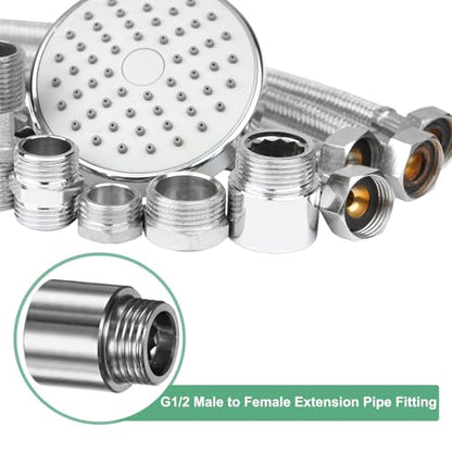 M METERXITY Shower Head Extension Arm, Stainless Steel G1/2 Male to Female Extension Pipe Fitting Adapter with PTFE Thread Seal Tape for Shower/Faucet, Pipe Plumbing Coupler 1.39"/35mm 2-Pack - size: 1.4"/35mm