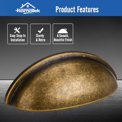 HOMOTEK 5 Pack Drawer Bin Cup Pulls Dresser Pulls for Cabinets Brass Bronze - 3 Inch Hole Centers Furniture Handles,Kitchen Cabinet Hardware - color: Brass Bronze, size: 5 Pack
