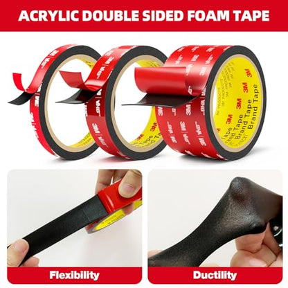 3M Double Sided Tape Heavy Duty 0.39in x 10ft, Heavy Duty Removable Mounting Tape, Adhesive Strips Double Sided Mounting Tape, Strong Foam Tape for Walls Picture Hanging Poster, Car, LED Strip Light - size: 0.39in X 10feet