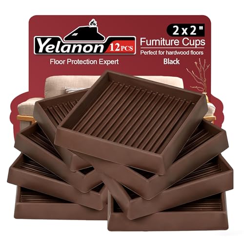 Yelanon Non Slip Furniture Pads,12 Pcs 2" Furniture Coasters - Anti-Skid Grippers,Rubber Furniture Pads Non Slip,Anti-Slide Floor Protectors - Couch stoppers to Prevent Sliding(Brown) - color: 12pcs2"square Brown