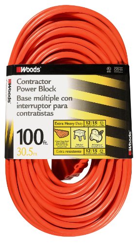 Woods 0820 12/3 Outdoor Multi-Outlet Extension Cord, 100-Foot, Orange - size: One Size