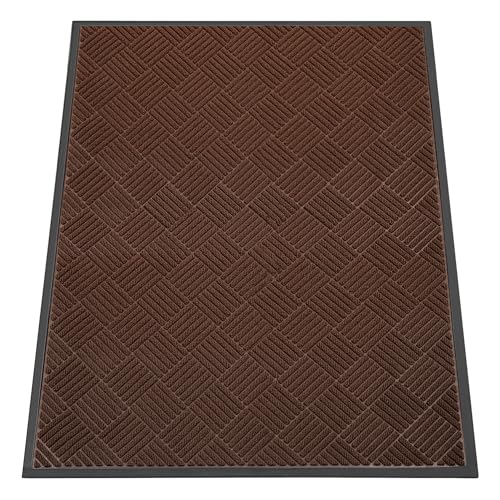 Indoor Outdoor Door Mat, 5’x 4' Doormat for Entryway, Rubber Backing Non Slip Front Door Mat Outside Entrance, Super Absorbent Commercial Floor Mat for Home Office, Brown - color: Brown Diamond, size: 4' X 5' (Rectangular)