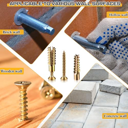Moxweyeni 100 Pack 6x32mm Heavy Duty Hollow Wall Anchors with Screws Loose Hinge Hole Repair Kits for Hinge Hole Repair and Concrete, Hollow, and Wood Walls
