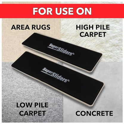 Super Sliders 2-1/2" x 9" XL Rectangle Reusable Furniture Sliders for Carpet, Anti-Slip Protective Furniture Moving Pads for Beds, Sofas, Dressers, Set of 4, Beige - style: For Carpet