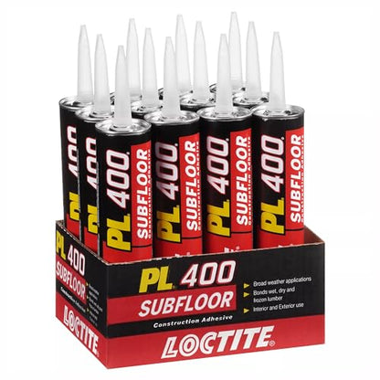 Loctite PL 400 Subfloor Heavy Duty Adhesive, 10 fl oz, 12, Cartridge - size: 12 Pack/10 Ounce