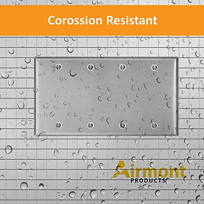 AP-10414, Stainless Steel Blank Wall Plate, 4 Gang Standard Size 4.50" x 8.19" Corrosion and Heat Resistant, Unbreakable Metal, Silver, Cover Unused Electrical Sockets or Switch Holes - size: 4 Gang