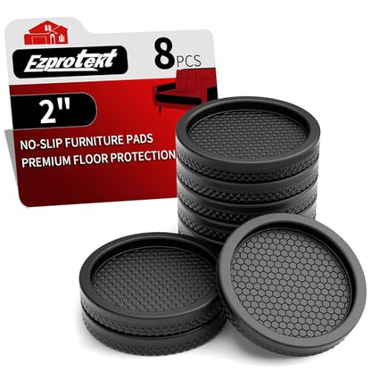 Ezprotekt Non Slip Furniture Pads, 8 Pcs 2" Anti Slip Rubber Caster Cups, No Slide Furniture Gripper, Anti Skid Furniture Coasters for Hardwood Floors, Furniture Stoppers to Prevent Sliding (Black) - size: 2" 8pcs