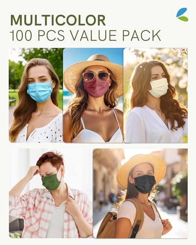 FriCARE Face Masks Disposable for Adults, 4 Ply ASTM Level 3, Individually Wrapped Mask for Allergy Protection, 100 Pack, Rustic Elegance - color: Rustic Elegance