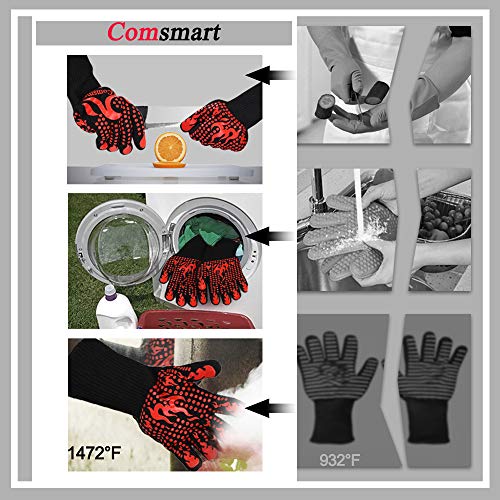 Comsmart BBQ Gloves, 1472 Degree F Heat Resistant Grilling Gloves Silicone Non-Slip Oven Gloves Long Kitchen Gloves for Barbecue, Cooking, Baking, Cutting - color: Red, size: long