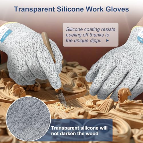 Dowellife Level 5 Cut Resistant Gloves with Silicone Coating, Food Grade Kitchen Knife Safety Gloves, Work Gloves for Chef, Mandoline Oyster Shucking Meat Cutting Wood Carving (Gray Small) - size: Small (Pack of 1), style: Silicone Coated