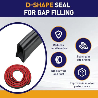 13.1FT Weather Stripping Door Seal, D Shaped Rubber Seal Strip, 1" Self Adhesive Rubber Weather Stripping, EPDM Foam Gasket for Automotive, Garage Door, Window, RV, Boat Use