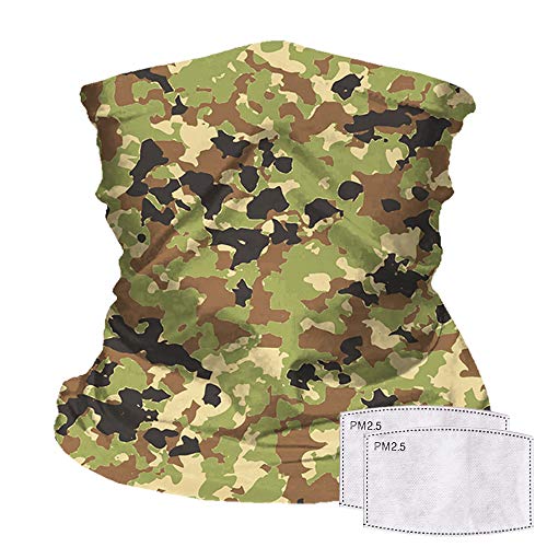 Reusable Neck Gaiter with Filter Insert, Fashionable Cooling Face Covering Bandanas for Men/Women - color: Camouflage