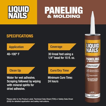 Liquid Nails 10 oz. Paneling & Molding Construction Adhesive (Low VOC), Off White/Tan (Pack of 2) - size: 10 Ounce (Pack of 2), style: Paneling & Molding