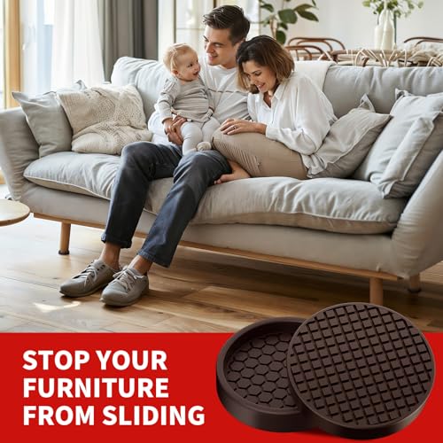 Ezprotekt Non Slip Furniture Pads, 12 Pcs 2" Anti Slip Rubber Caster Cups, Anti Skid Furniture Coasters for Hardwood Floors, No Slide Furniture Gripper, Furniture Stoppers to Prevent Sliding (Brown) - size: 2"
