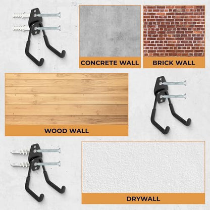 Moneek's Hardware 16 Pack Garage Storage Hook Anti-Slip Coating Heavy Duty Wall Mount Hooks for Hanging Bikes, Ladder, Garden Power Tools - color: Black