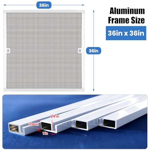 Toocust Window Screens Frame Kit 36 Square, Heavy-Duty Aluminum Window Screen, High-Visibility Durable Mesh, Easy Repair/Reinstall for Windows & Patio Doors, Multi-Size Options - size: 36*36 1pack
