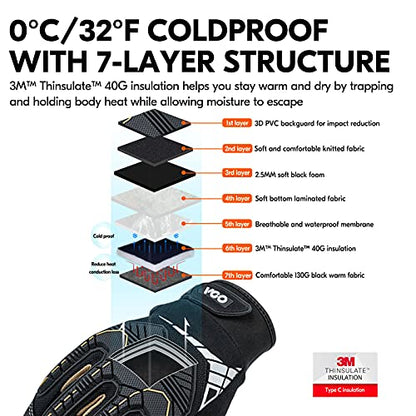 Vgo... 1-Pair 32°F Waterproof Heavy Duty Winter Work Gloves Men,Mechanic Gloves, Impact Protection& Vibration Reduction (Size XS, Black&Gold, SL8849FW) - color: Black&gold-winter, size: X-Small (1 Pair)