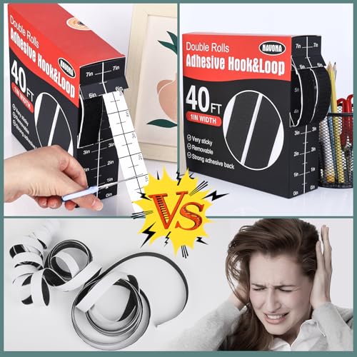 Navona 40Ft x 1Inch Hook and Loop Strips with Adhesive, Heavy Duty Self Adhesive Tape with Back, Strong Sticky Back Fastener Roll for Home, Office, School, Crafting, Black - color: 1in x 40ft-black