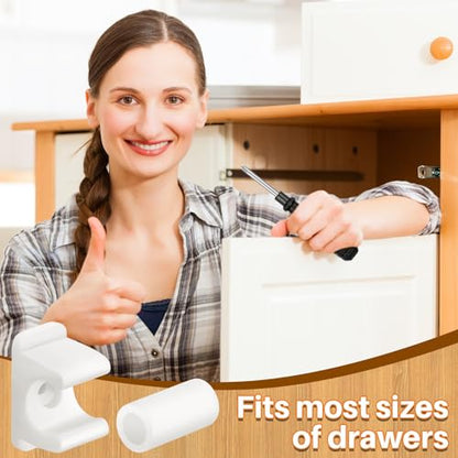 Juexica False Cabinet Front Clip False Drawer Front Clips Sink Tip Out Snap with Screws Screwdrivers for Hardware Replacements(White,4 Pairs) - color: White