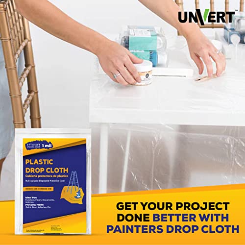 Drop Cloth Painters Plastic Sheeting - Plastic Drop Cloths for Painting, 9 x 12 Feet Paint Drop Cloth Tarp, Clear Plastic Tarp Cover, 1 Mil Thick Plastic Sheeting, Multi-Purpose Use (12 Pack) - color: 12 Pack, size: 1 Mil