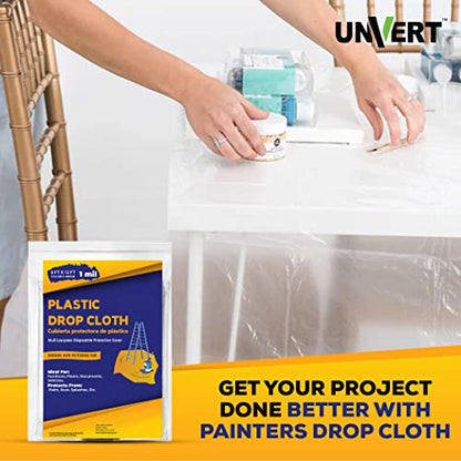 Drop Cloth Painters Plastic Sheeting - Plastic Drop Cloths for Painting, 9 x 12 Feet Paint Drop Cloth Tarp, Clear Plastic Tarp Cover, 1 Mil Thick Plastic Sheeting, Multi-Purpose Use (12 Pack) - color: 12 Pack, size: 1 Mil