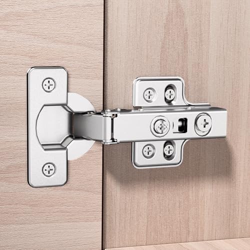2pcs Professional Grade Full Overlay Soft Close Cabinet Hinges, Frameless Concealed European Style with Four-Hole Clip-On Mounting Plate and Screws, Nickel Plated Finish - color: Full Overlay, size: 1 Pair
