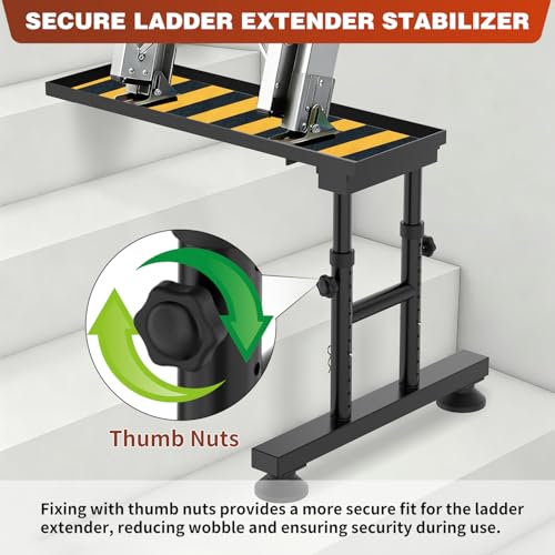 Adjustable Ladder Extender for Stairs, Metal Ladder Extender Stabilizer with Non-Slip Pad & Rubber Feet, Leveler for Straight/Extension/Telescope Ladders(550LBS Capacity, 15.9" to 23.8"H Adjustable) - color: Black