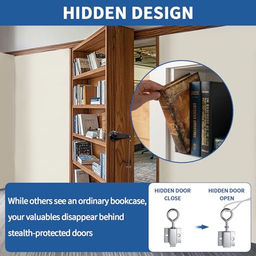 TamBee Hidden Bookcase Door Book Latch and Lock, Secret Book Latch Hidden Door Kit for Bookshelf Doors, DIY Secret Doors for Home Office, Storage, Safe Room